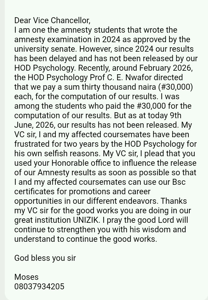 DELAY OF OUR AMNESTY RESULTS SINCE 2024